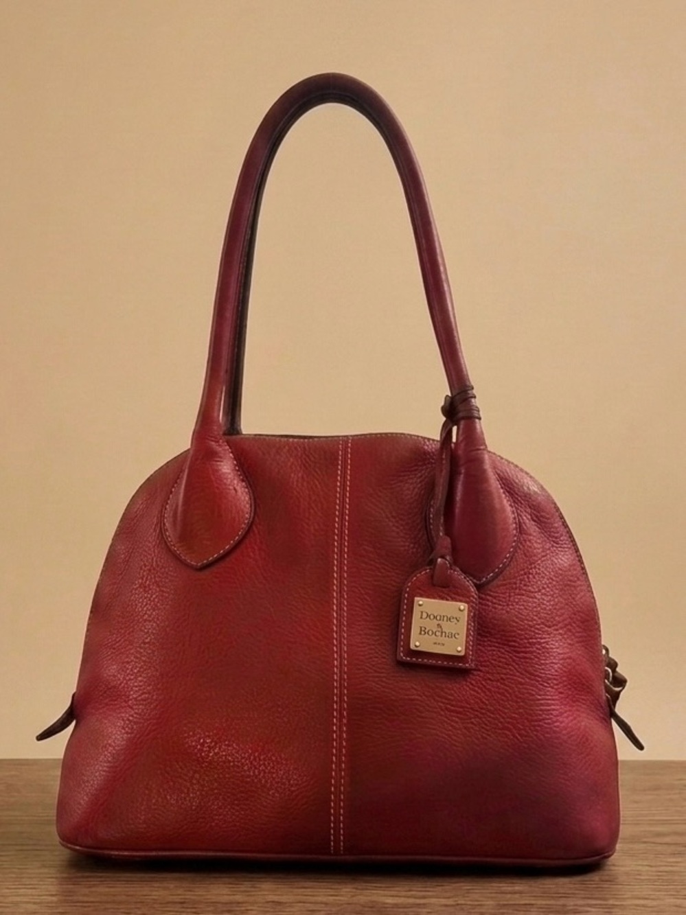 Dooney & Bourke Red Pebbled Leather Zip Top Dome Satchel Tote Bag Handbag